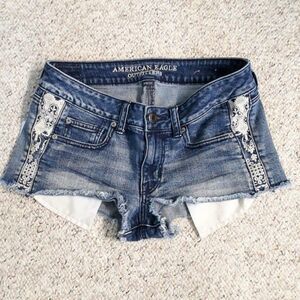 6 American Eagle Shortie Embroidered Festival Raw Hem Shorts